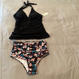 Holipick Tankini Top  Tummy Control Swim w sport like  Bottom size M